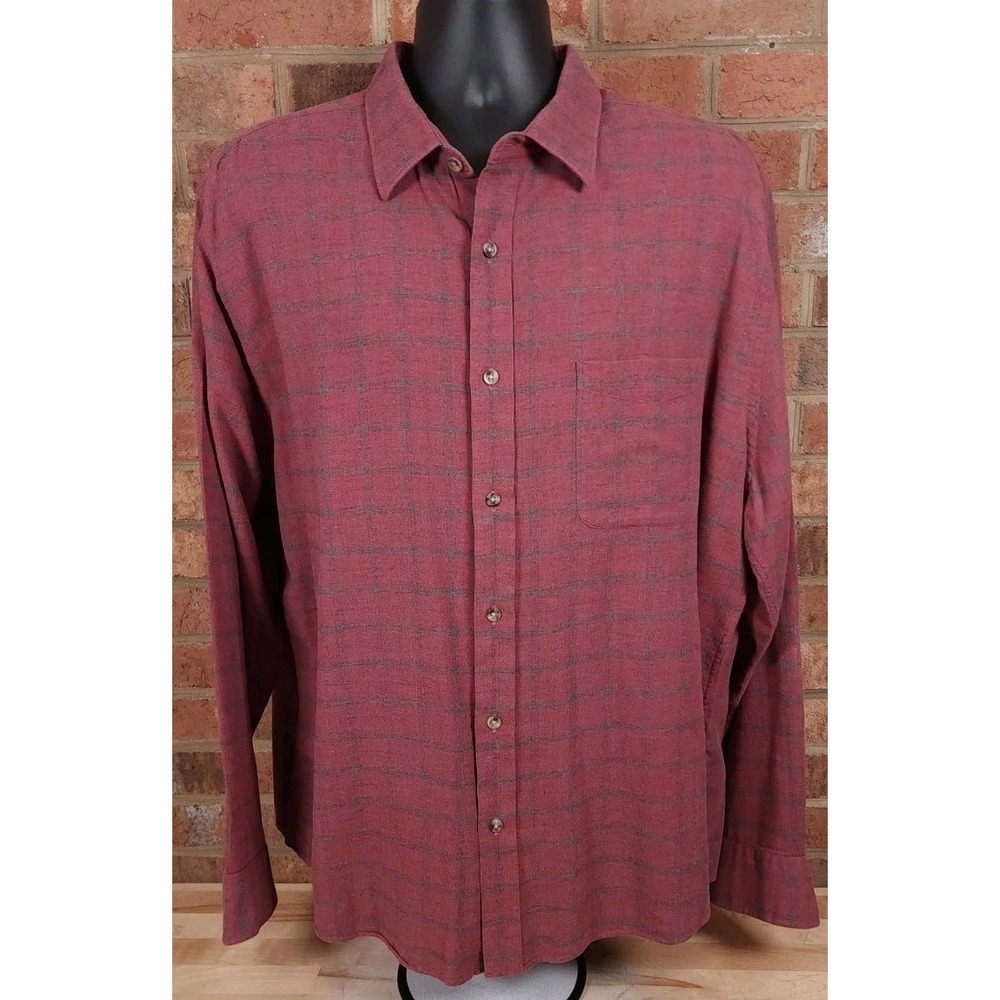 Faherty Shirt Mens 2XL Red Plaid Knit Button Down‎ Casual Long Sleeve